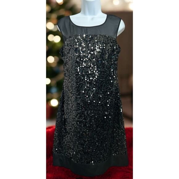 Max and Cleo By BCBG Black Sequin Cocktail Dress Sz 8 Mini Sleeveless MYJ60855 - Picture 3 of 8